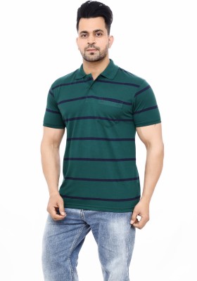 Scoller Striped Men Polo Neck Reversible Dark Green T-Shirt