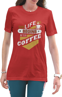 HopOffer Printed, Typography Women Round Neck Red T-Shirt