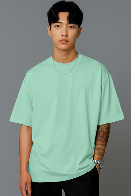 JUGULAR Solid Men Round Neck Light Blue T-Shirt