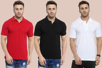 Uv Creation Solid Men Polo Neck Red, Black, White T-Shirt