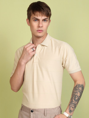 HIGHLANDER Solid Men Polo Neck Beige T-Shirt