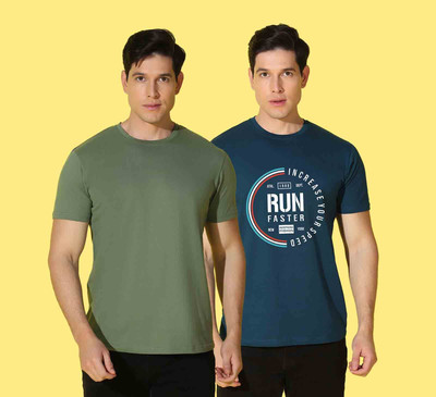 WOOSTRO Printed Men Round Neck Green, Blue T-Shirt