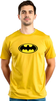 JEDFER Graphic Print, Superhero Men Round Neck Yellow T-Shirt