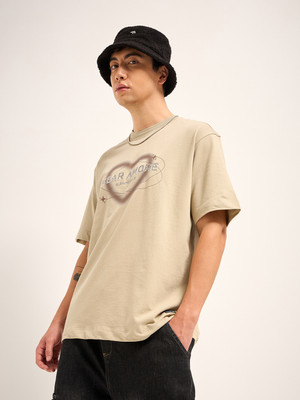 THE BEAR HOUSE Self Design Men Round Neck Beige T-Shirt
