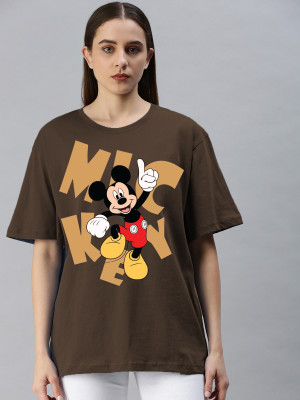 DreamBe Printed Women Round Neck Brown T-Shirt