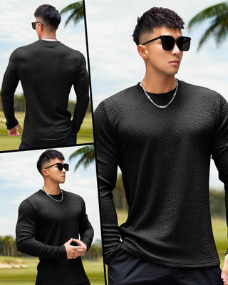 METRONAUT Solid Men Round Neck Black T-Shirt
