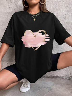 InkTees Printed, Typography Women Round Neck Black T-Shirt