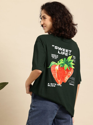 Mast & Harbour Printed Women Round Neck Green T-Shirt