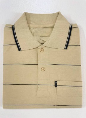 PAM Striped Men Polo Neck Beige T-Shirt