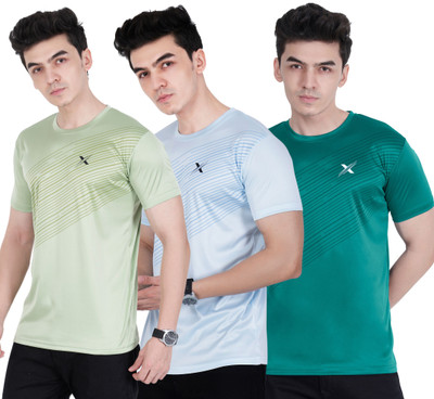 Cruister Solid Men Round Neck Grey, Light Blue, Dark Green T-Shirt