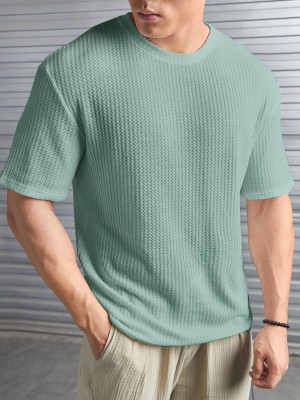 Fashion And Youth Solid Men Round Neck Light Green T-Shirt