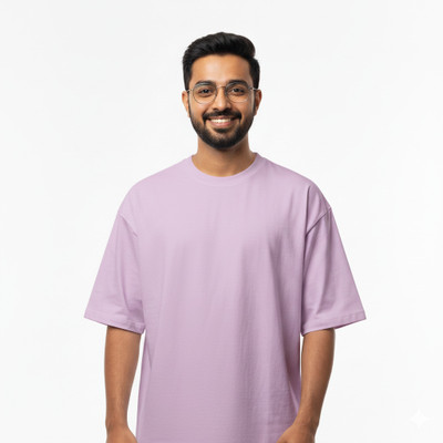 StikforEra Solid Men Round Neck Pink T-Shirt