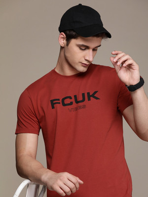 FCUK Printed, Typography Men Round Neck Red T-Shirt