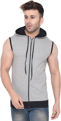 GEUM Solid Men Hooded Neck Grey T-Shirt