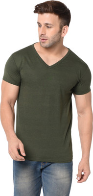 Moordale Fab Solid Men V Neck Dark Green T-Shirt