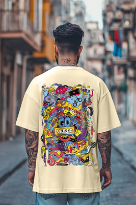 Veirdo Printed Men Round Neck Beige T-Shirt