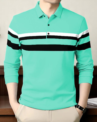 Autna Printed Men Polo Neck Green T-Shirt