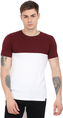 Texman Solid Men Round Neck White, Maroon T-Shirt