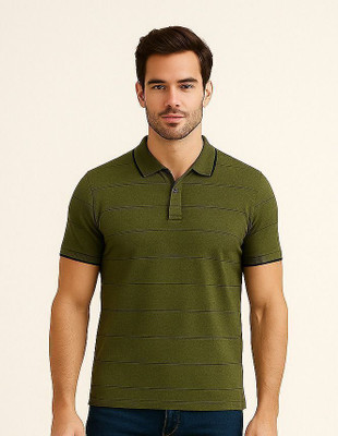 Fabc Solid Men Polo Neck Dark Green T-Shirt