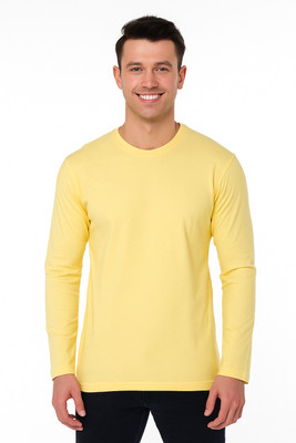CELSIUS Solid Men Round Neck Yellow T-Shirt