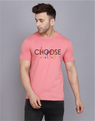 SLOWLORIS Printed Men Round Neck Pink T-Shirt