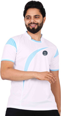 La Milano Colorblock Men Mandarin Collar White T-Shirt