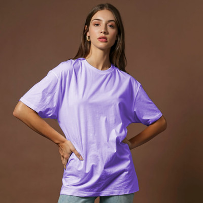 EZCLOTHING Solid Women Round Neck Purple T-Shirt
