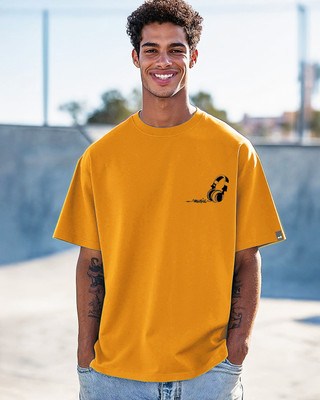 catbunny Printed Men Round Neck Yellow T-Shirt