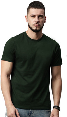 LazyChunks Solid Men Round Neck Green T-Shirt
