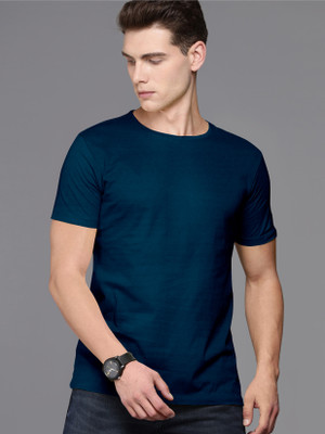 STONEBERG Solid Men Round Neck Dark Blue T-Shirt