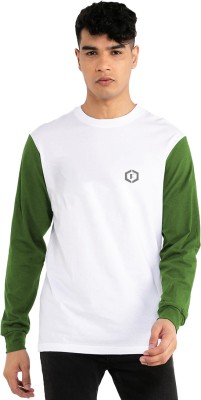 HouseOfCommon Colorblock Men Round Neck White, Dark Green T-Shirt