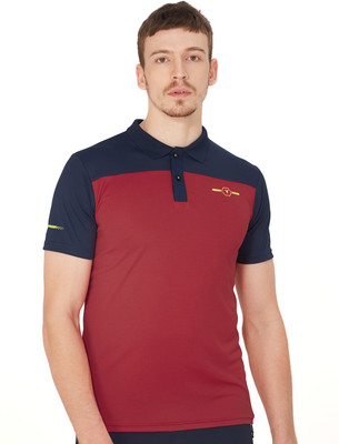 TECHNOSPORT Colorblock Men Polo Neck Red T-Shirt