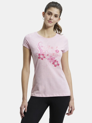 JOCKEY Graphic Print Women Round Neck Pink T-Shirt