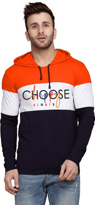 SLOWLORIS Printed Men Hooded Neck Orange T-Shirt