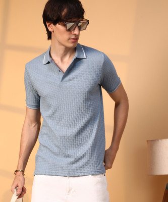 CAMPUS SUTRA Self Design Men Polo Neck Blue T-Shirt