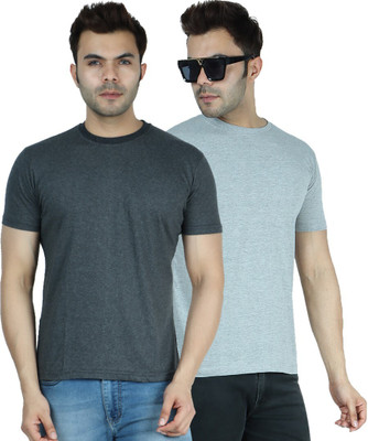 INDIZO Solid Men Round Neck Grey T-Shirt