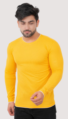 E-MAX Solid Men Round Neck Yellow T-Shirt