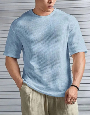 MAKEMODE Self Design Men Round Neck Blue T-Shirt