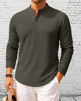 EyeBogler Solid Men Polo Neck Grey T-Shirt