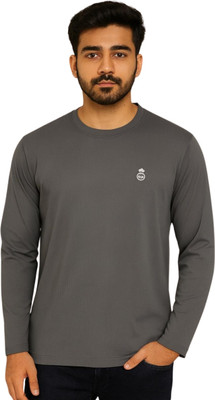 HOTMOD Self Design Men Round Neck Grey T-Shirt