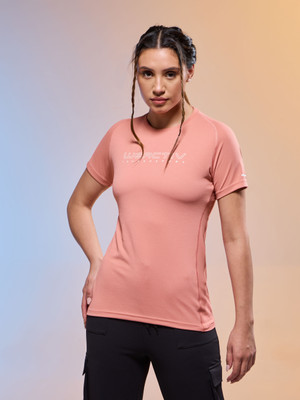 TECHNOSPORT Solid Women Round Neck Orange T-Shirt