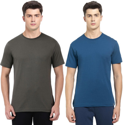 JOCKEY Solid Men Round Neck Dark Green, Blue T-Shirt