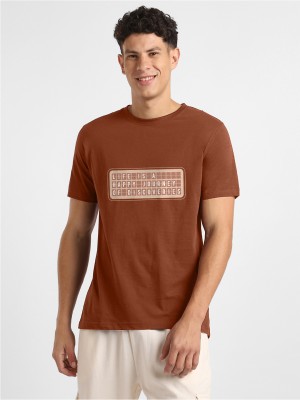 NOBERO Printed Men Crew Neck Brown T-Shirt