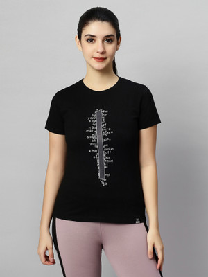 Laasa Sports Printed Women Round Neck Black T-Shirt