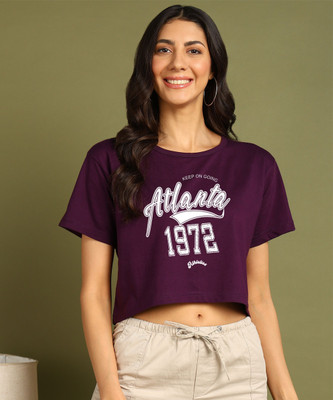 Moda Rapido Printed Women Round Neck Purple T-Shirt