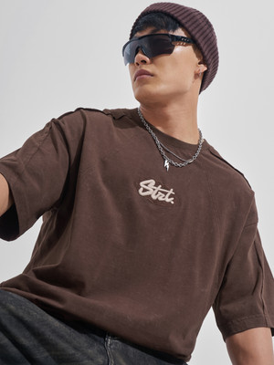 HIGHLANDER Self Design Men Round Neck Brown T-Shirt