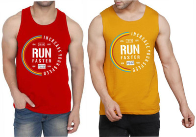 Restore Printed Men Scoop Neck Red, Yellow T-Shirt