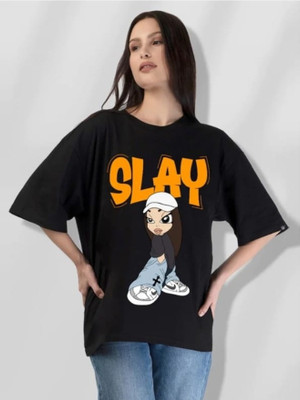 FDS Graphic Print Women Round Neck Black T-Shirt