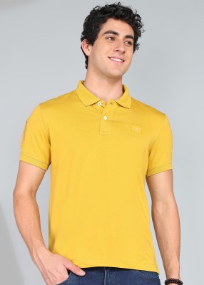 FLYING MACHINE Solid Men Polo Neck Yellow T-Shirt