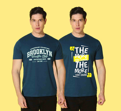 WOOSRTO Typography Men Round Neck Dark Blue T-Shirt